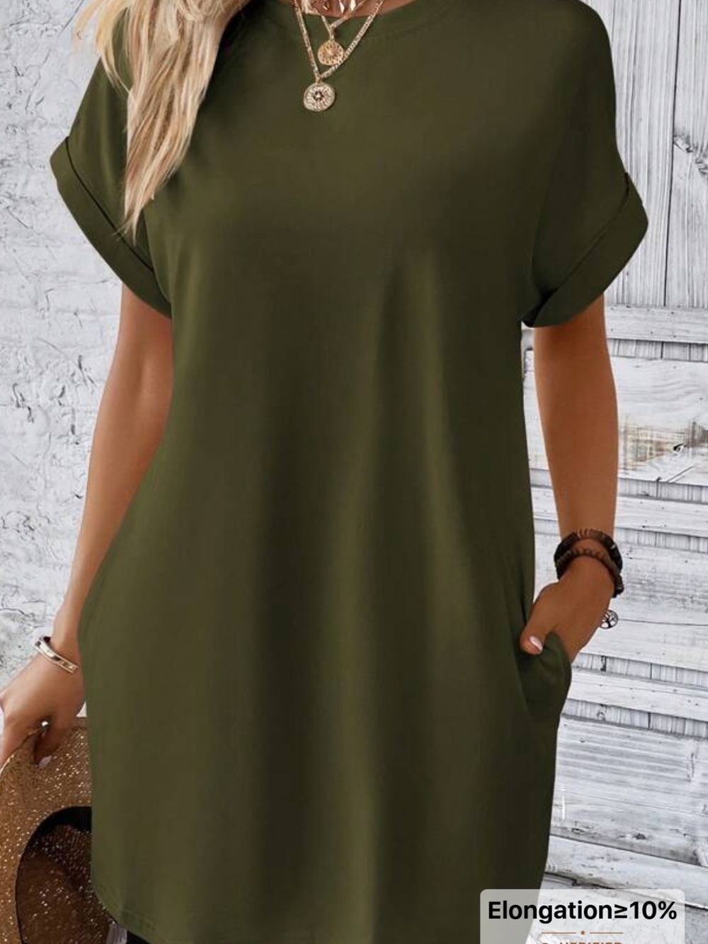 SHEIN Olive Green Relaxed Short Sleeve Tunic Dress